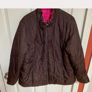 Reversible Faded Glory Women's Chocolate Brown Puffer Jacket with Pink Interior